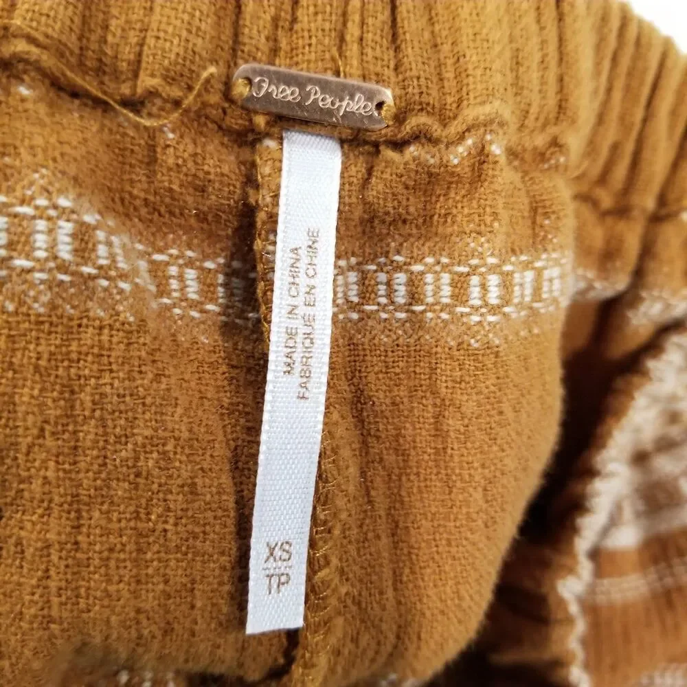 Free People Women Wide Yoke Pull On Pants Sz XS‎ Brown Boho Striped Pull On